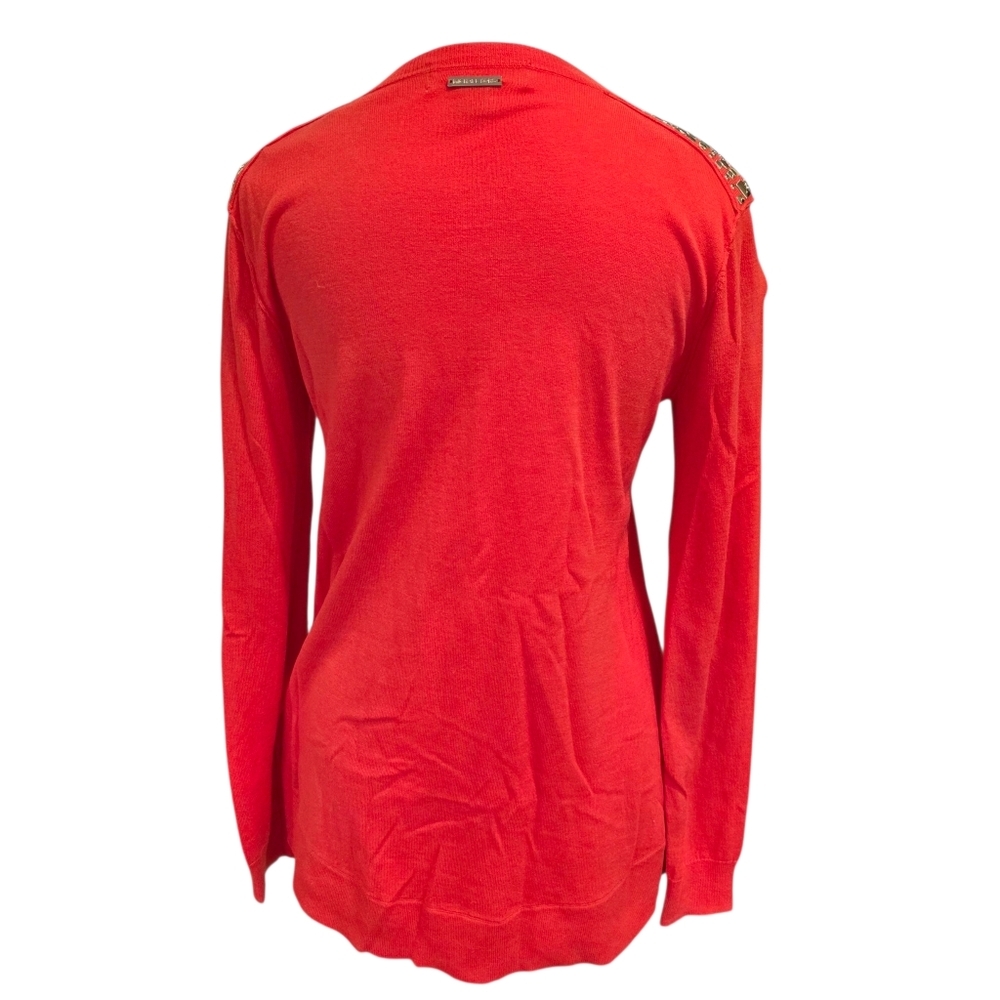 Michael Kors Red And Gold Studded Accent Long Sleeve V Neck Sweater Size Small - Picture 4 of 7